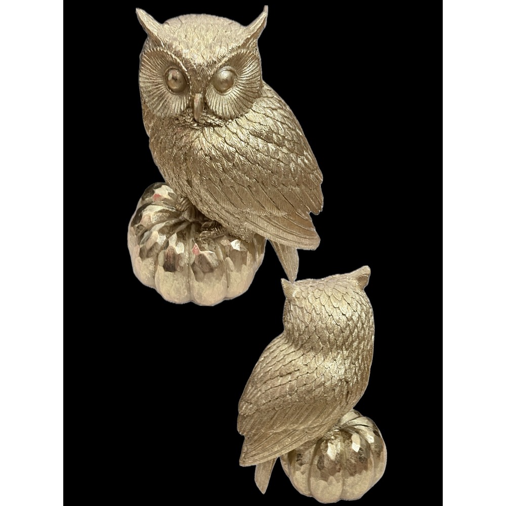 Harvest Moon Gold Metallic Shimmer Finish Owl Standing Pumpkin Polyresin Decor